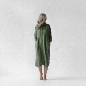 Seaside tones Linen shirt dress Green one size New